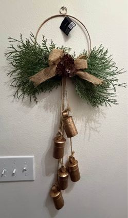 New Christmas greenery swag pinecone cow bells wall decoration door wreath