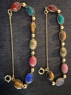 Gold-Tone Scarab Stone Bracelet Set of Two