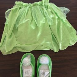 Disney Fairies Tinker Bell Green 7 Inch New Slippers And Green Tulle skirt