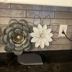2 Metal Flowers — With Hook For Hanging 