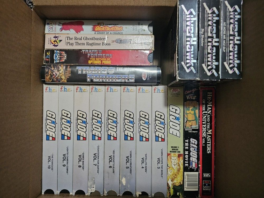 Box of 80s Cartoon VHS Tapes