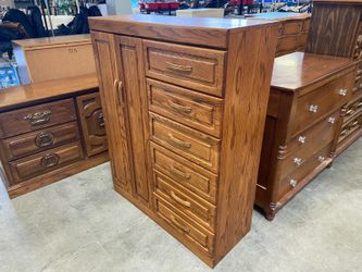 Vintage 6 Drawer Armoire with Tie Rack and Shelving