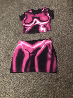 Pink and black two piece skirt set