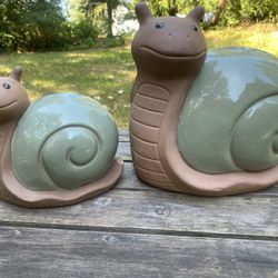 Floral Snail Statues  Ceramic New 