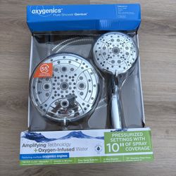 Oxygenics Drench Rain + Handheld Shower Head System Chrome New