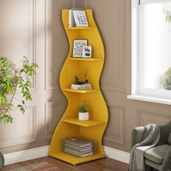 5-Tier Corner Shelf – Modern Wall Bookshelf & Storage Rack for Plants (Yellow)