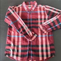 Burberry Kids Maroon and Black Checkered Shirt