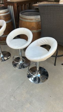 White Faux Leather Swivel Bar Stools Set of 2