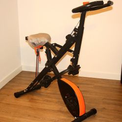 UREVO Stationary Exercise Bike Foldable 3 in 1 Magnetic Upright Bike Indoor Cycling Bike Squat Machine Row and Ride Trainer Glutes Home Gym Workout wi