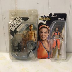 Star Wars R2-D2 & C-3PO 2007 Figures & Wrestlemania Bayley 2017 Figure Both New $20 Each 