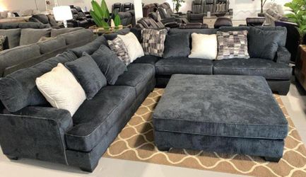 Lavernett Charcoal 3-Piece Sectional and Oversized Ottoman.   Finance 