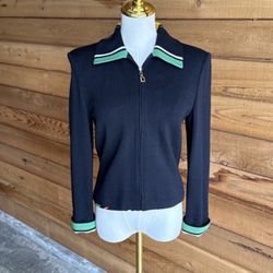 ST JOHN Black Multi Striped Sweater