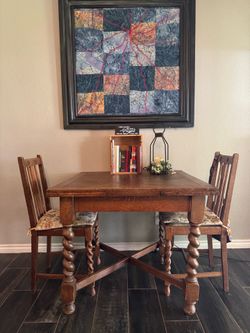 Antique English Oak Barley Twist Draw-Leaf Dining Table. 1920’s