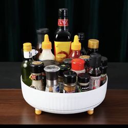 1Pc Luxury 360-Degree Rotating Kitchen Organizer - Multifunctional Storage Tray For Spices, Oils & Vinegar, Perfect For Fruits & Cosmeti