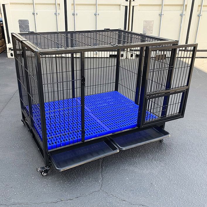 (NEW) $155 Heavy-Duty Dog Cage 41x31x34” Single-Door Folding Kennel w/ Plastic Tray 