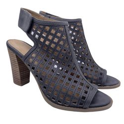 REPORT Rumi leather open peep toe laser cut ankle heel booties women Size 8 