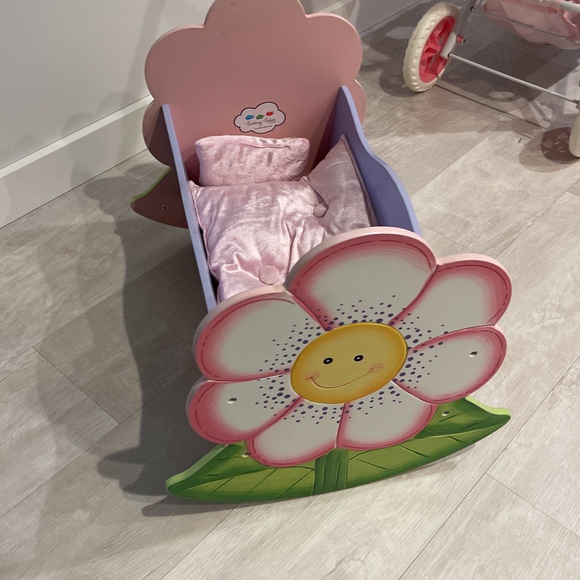 Girls Baby Doll Wooden Cradle 