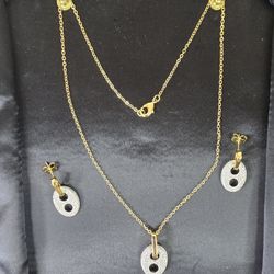 Elegant Gold-Plated Necklace & Earring Set with Sparkling Stones