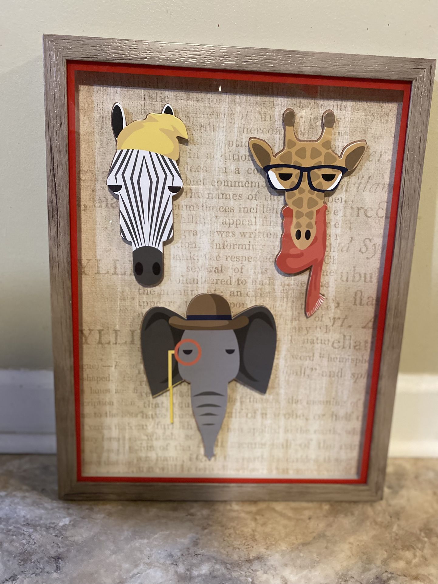 Safari Animals, Glass Framed Picture.