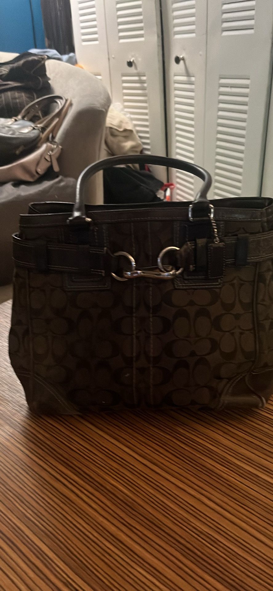 Coach Signature Brown Canvas Leather Shoulder Bag