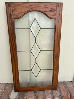 Vintage Leaded Glass Window Panel in Oak Frame