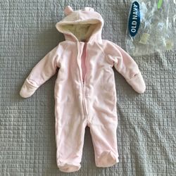 Pink Baby bear winter sherpa fleece jumpsuit bodysuit - diff sizes, from newborn to 24 month