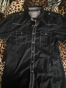 Guess Men's Black Short Sleeve Button-Up Shirt Size L