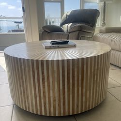 2-Piece Matching Fluted Wood Table Set – Coffee Table + Accent Table | Coastal Modern