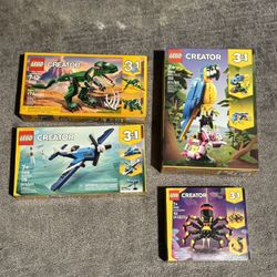 Lego 3 In 1 Creator Bundle Lot of 4 Building Sets Parrot Dinosaurs Spider & Race Plane New Sealed