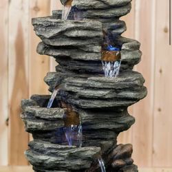 Fiber and Resin Fountain Slate Stone Fountain with LED Light
