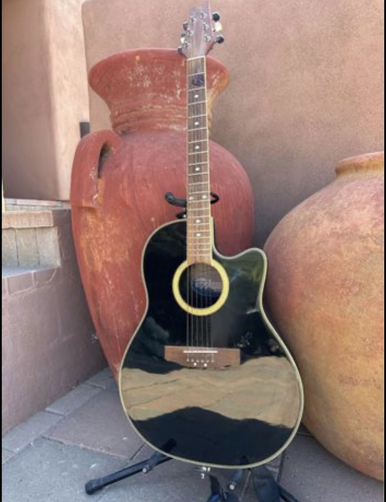BLACK APPLAUSE BY OVATION ELECTRIC GUITAR WITH STRAP AE-38