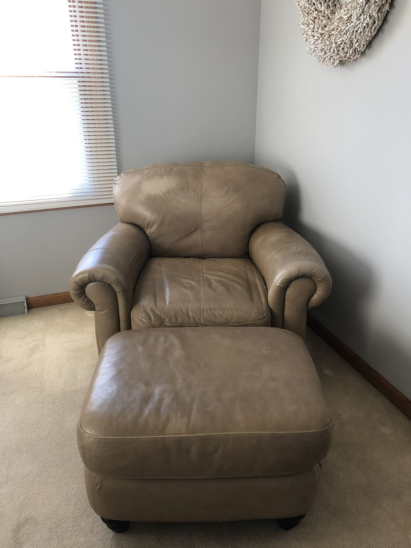 Leather Chair with ottoman Beige