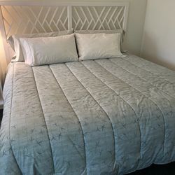 King Size White Wood Coastal Style Headboard w/Mattress, Box Spring