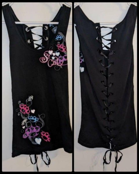 NEW WITHOUT TAGS SO CAL SIZE MEDIUM M LACE RIBBON CORSET TIE OPEN BACK TANK TOP TSHIRT SHIRT