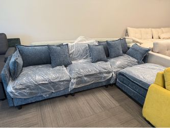 New Sectional Sofa 3-seat L-shaped Sofa with reversible toffee chair Movable Footrest Sofa,Blue