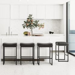 24" Square Saddle Bar stools Set of 3, Modern Backless Faux Leather Counter Stools for Kitchen Island Counter, Home Bar, Black