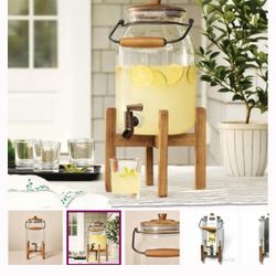 Hearth & Hand Magnolia 1.8gal Plastic Beverage Dispenser Wood Stand Target
