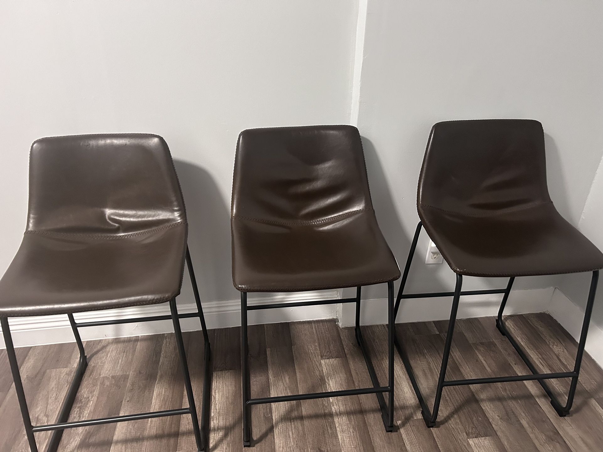 Brown Leather Kitchen Bar Chairs