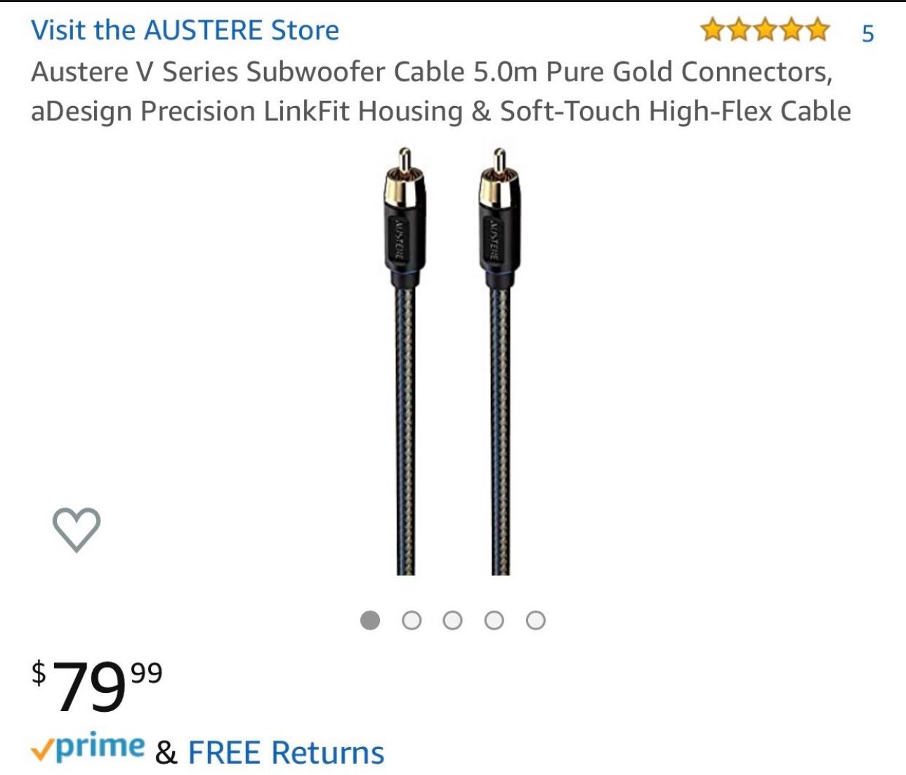 Austere V Series gold-tipped Subwoofer cables
