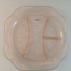 Elegant Vintage Duncan & Miller "Teardrop" Pressed Glass Round Divided Crudite