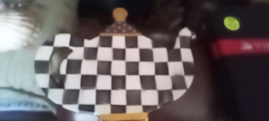 Vtg Mackenzie Childs Courtly Check Teapot Trivet Cheese Board Enamel