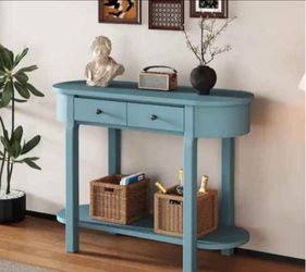 Polibi
40 in. Turquoise Green Oval Wood Console Table