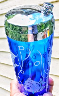 Art Deco cobalt blue glass & chrome cocktail Shaker