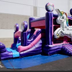 LARGE COMMERCIAL UNICORN BOUNCE HOUSE/WATERSLIDE COMBO WITH (2) DIFFERENT END ATTACHMENTS FOR SALE 