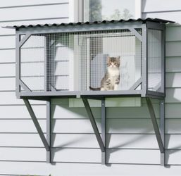 Cat Window Perch House, Outdoor Catio Furniture Window Box, All Weather Use Cat Window Hammock for Napping, Overlooking