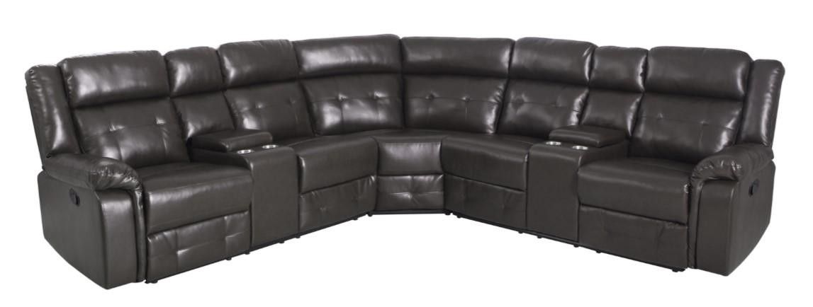 Brand New Black Leather Reclining Sectional With Storage Compartments & Built In Cup Holders