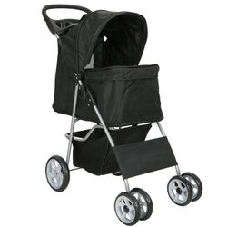 New 4 Wheel Foldable Dog Pet Stroller - Black
