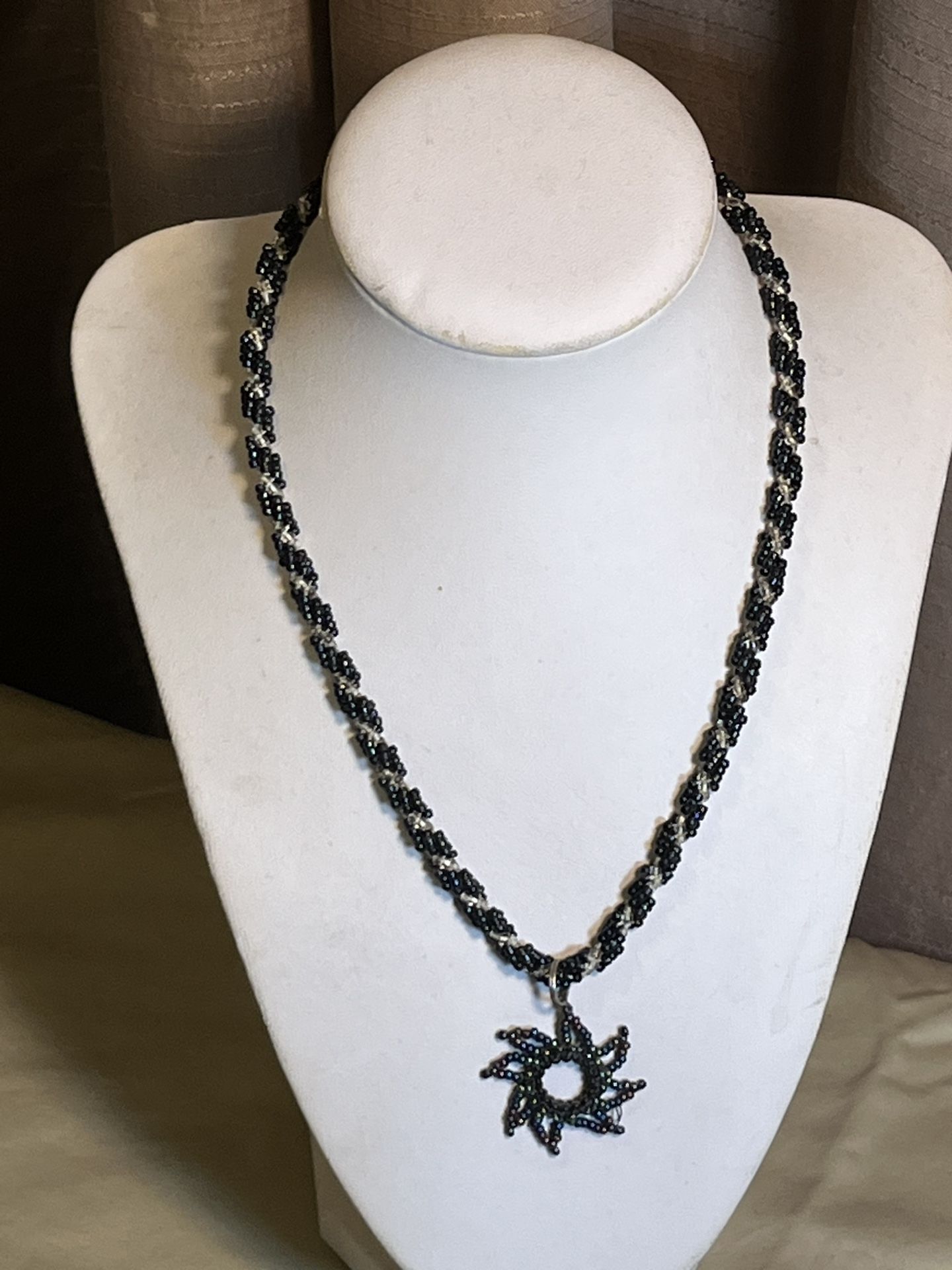 Blue Iridescent Beaded Necklace With Star Pendant