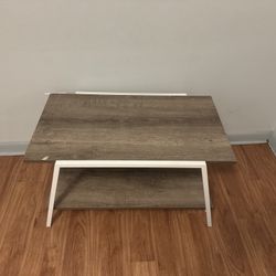 Tan/Brown Rectangle Coffee Table with White Steel