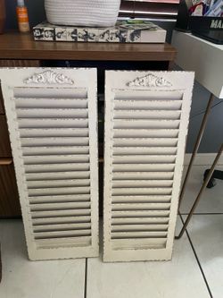 Pair of Distressed White Decorative Shutters